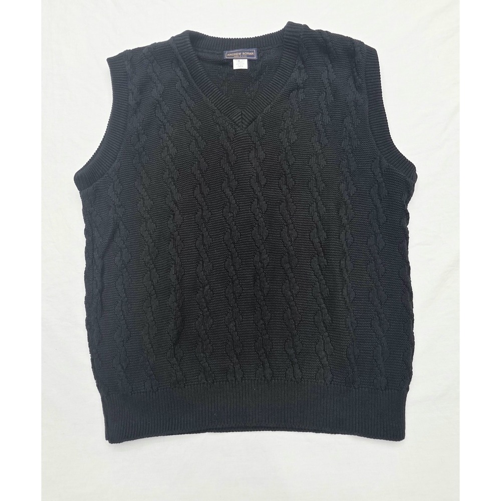 Andrew Rohan Men's Black Ribbed Knit V-neck Sleeveless Sweater Size Large
